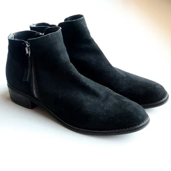 Blondo Waterproof Black Suede Leather Block Heel Ankle Boots